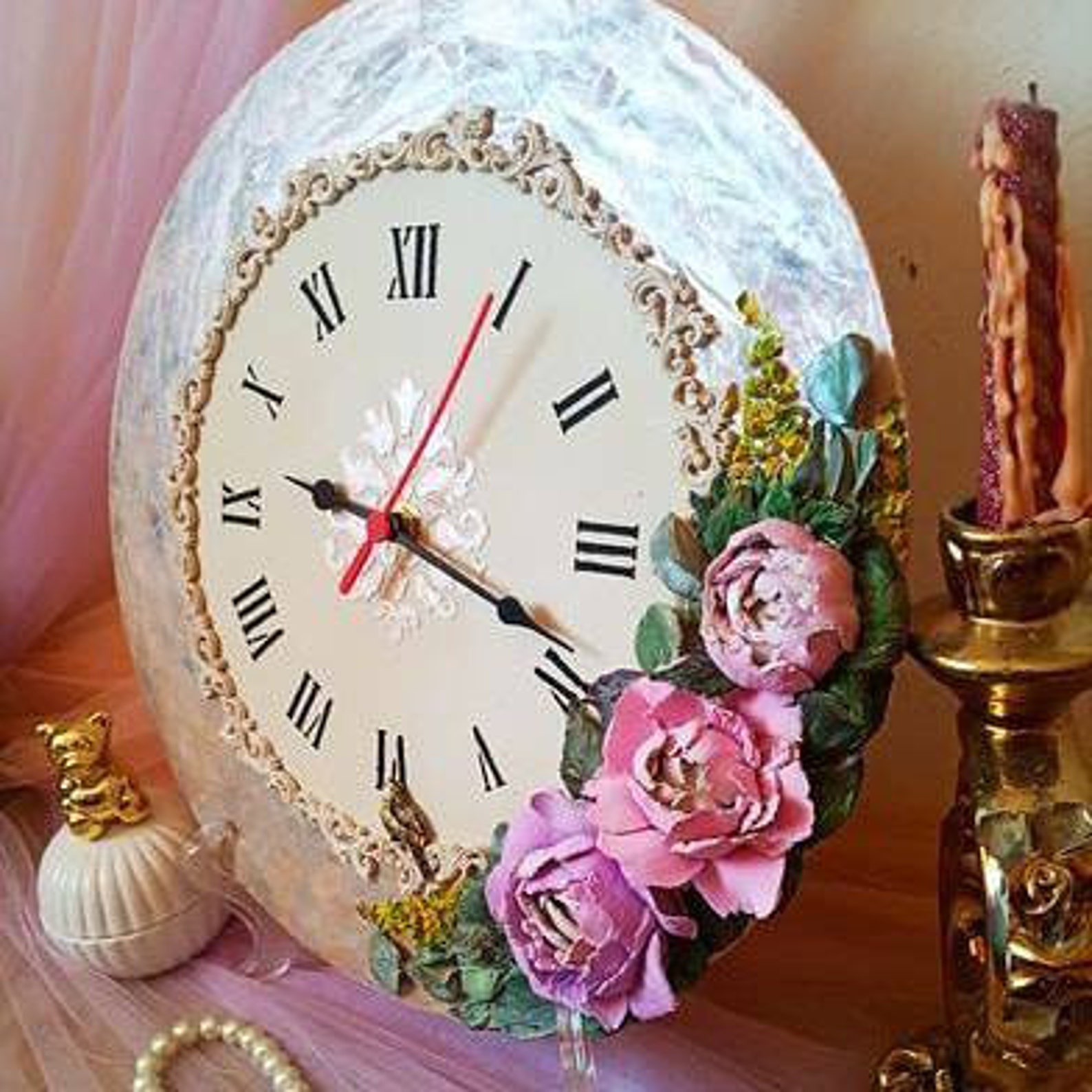 Antique Beautiful Flower Wall Clock Original Romantic Rose | Etsy