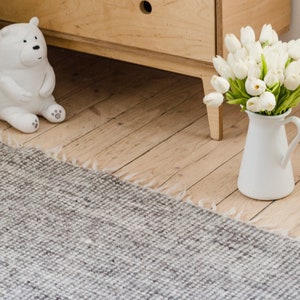 Small Gray area rug  67&quot; x 43&quot;, Wool Scandinavian Gray Kilim,  Hand Woven striped rug,  Light gray and white mat
