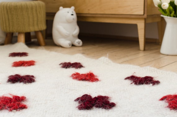 White Rug Runner Red Crosses 32x60 Small White Etsy