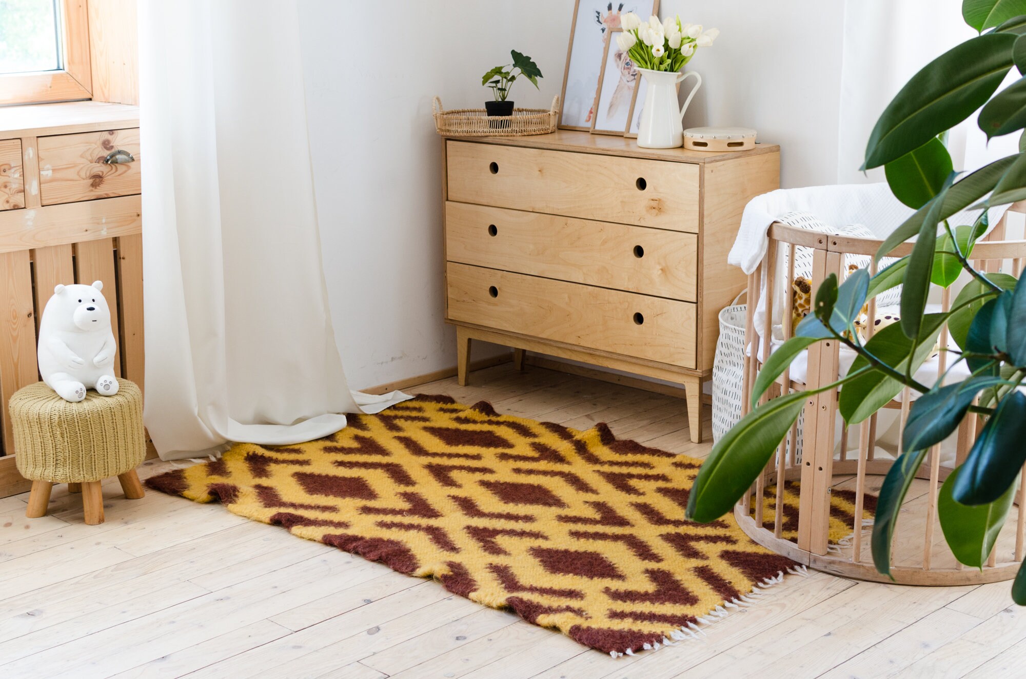 Brown & Yellow Wool Rug 67 Х 43, Small Moroccan Area Rug With.