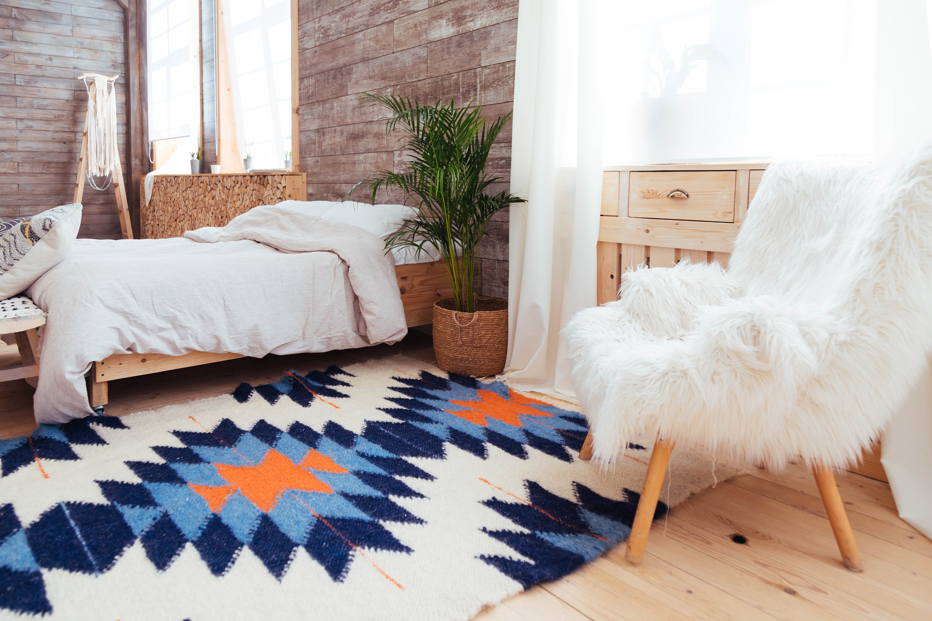 White Navy Blue Aztec Area Rug 92х56, Indigo Blue Boho Rug With Orange
