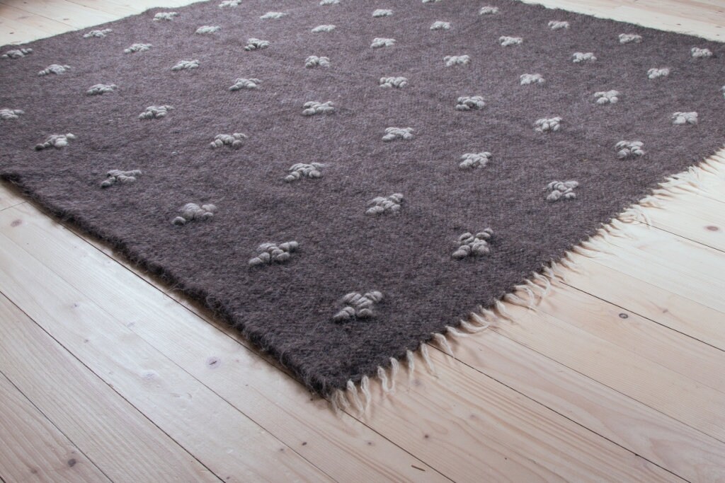 Dark Gray Wool Area Rug 6х7 Large Gray Scandinavian Carpet Etsy