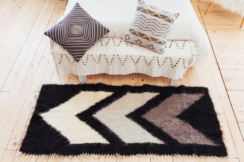 Grey Black White Chevron Rug 6х2.5 Small Monochrome Rug Etsy