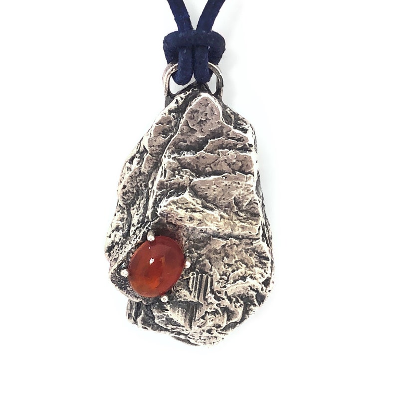 Rock Pendant Necklace Carnelian Necklace College Student Gift, Long Statement Necklace Earthy Jewelry