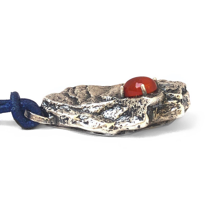 Rock Pendant Necklace Carnelian Necklace College Student Gift, Long Statement Necklace Earthy Jewelry