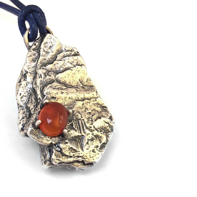 Rock Pendant Necklace Carnelian Necklace College Student Gift, Long Statement Necklace Earthy Jewelry
