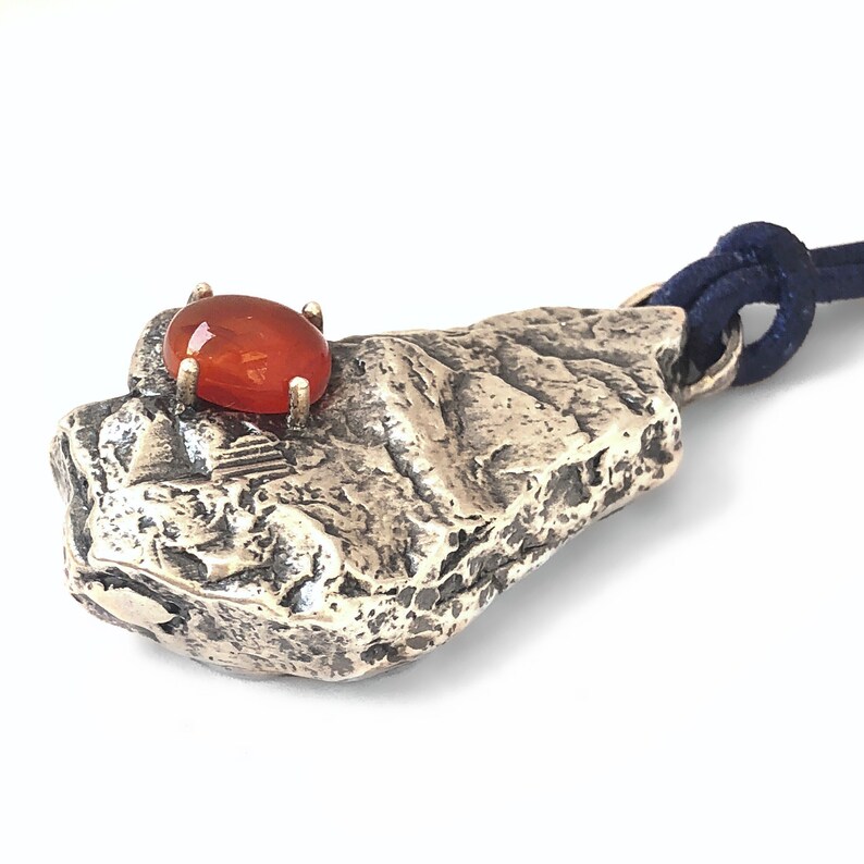 Rock Pendant Necklace Carnelian Necklace College Student Gift, Long Statement Necklace Earthy Jewelry
