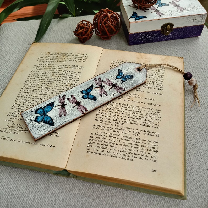 Wooden Decoupage Bookmarker, Vintage Design Bookmark, Teacher Gift