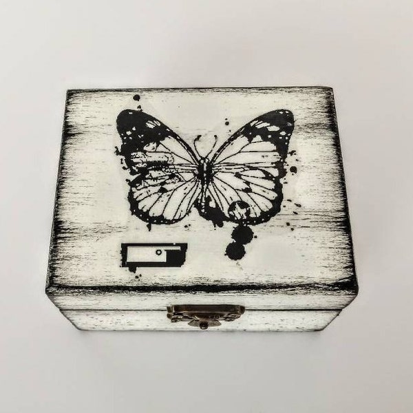 Butterfly box, Wings Box,  Small box, Black and White Decorative Box,  Home Organizer, Wood Cash Storage, Boho decor, Bohemian things