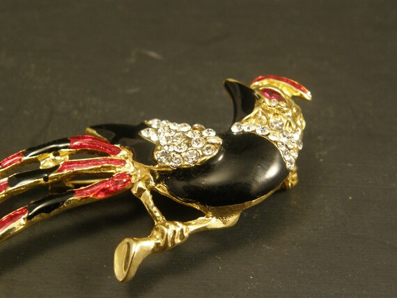 Vintage Enamel Rhinestone Exotic Bird Brooch Pin - image 2