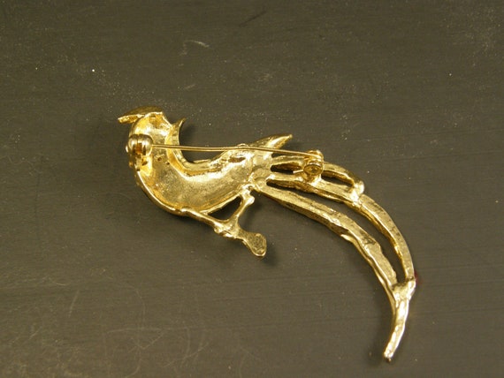 Vintage Enamel Rhinestone Exotic Bird Brooch Pin - image 6