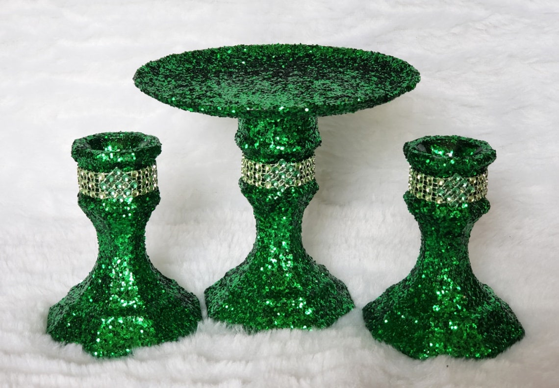 Emerald Green Sparkle Unity Candle Holder Set Etsy