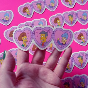 Edna & Seymour love locket valentines sticker | retro vinyl sticker