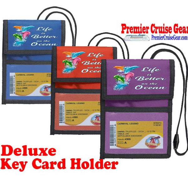 Cruise Ship Key Card Holder with cruising/beach decorations.   Deluxe holder