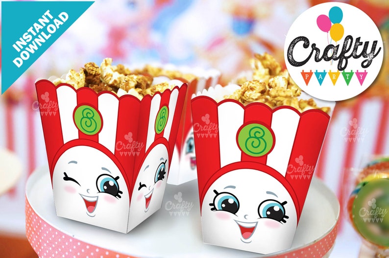 PRINTABLE Shopkins Inspired Popcorn Box 3 Instant Download Poppy Corn