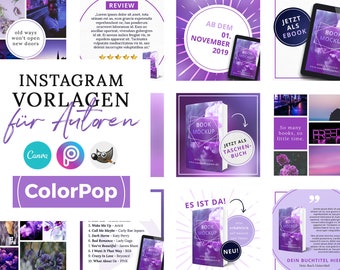 Modèles Instagram pour les auteurs, ColorPop PURPLE (PNG, Couverture 3D, Canva, GIMP, PicsArt)