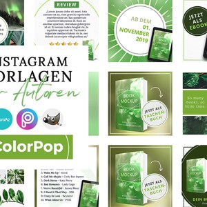 Instagram Templates for Authors, ColorPop GREEN (PNG, 3D Cover, Canva, GIMP, PicsArt)