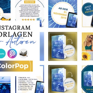 Instagram Templates for Authors, ColorPop BLUE ( PNG, 3D Cover, Canva, GIMP, PicsArt)