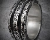 Wide Textured Sterling Silver Mens Ring Unique Mens Wedding Band Birthday Gift Anniversary Gift Oxidized Silver Ring | Typha 9-10mm Wide