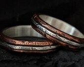 Sterling Silver Copper Rings Set Textured Silver Inlay Wedding Engagement Anniversary Bands Matching Rings Set | Alder Set of Rings in 4-5mm