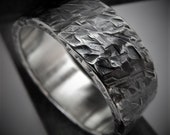 Nuphar 7-8mm Wide - Mens Rustic Wedding Ring Sterling Silver Band Mens Gift