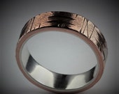 Sycamore 6-7mm Wide - Mens Rustic Wedding Ring Copper and Sterling Silver Band Mens Gift