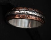Men's Wide Copper Silver Inlay Ring Birthday Anniversary Engagement Wedding Ring Mixed Metal Band | Alder 7-8mm Wide