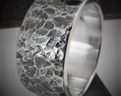 Mentha 9-10mm Wide - Mens Rustic Wedding Ring Sterling Silver Band Mens Gift