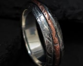Mens Rustic Wedding Ring Sterling Silver Copper Inlay Unisex Rustic Ring Wedding Bands Mens Anniversary Gift | Ash 7-8mm Wide