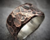 Acorus 9-10mm Wide - Mens Rustic Wedding Ring Copper and Sterling Silver Band Mens Gift