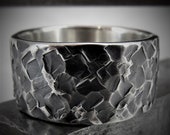 Torilis 9-10mm Wide - Mens Rustic Wedding Ring Sterling Silver Band Mens Gift