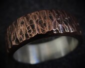 Hammered Copper Ring Sterling Silver Lined Mixed Metal Unique Wedding Band Anniversary Gift Textured Mens Ring | Spruce 7-8mm Wide