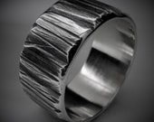 Azolla 9-10mm Wide - Mens Rustic Wedding Ring Sterling Silver Band Mens Gift