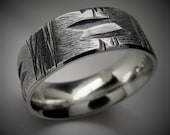 Oxalis 7-8mm Wide - Mens Rustic Wedding Ring Sterling Silver Band Mens Gift