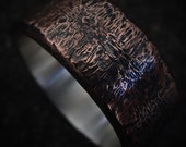 Wide Rustic Copper Ring Silver Lined Unusual Wedding Band Mens Anniversary Gift Birthday Gift Oxidized Textured Ring | Oak 9-10mm Wide