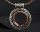 Laurus Mens Necklace, Leather Sterling Silver Copper,