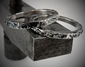 Kalmia 1-2mm Wide - Rustic Wedding Band Set Sterling Silver Wedding Rings Anniversary Gift