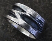 Cercis Mens Rustic Ring Wide 9-10mm Wide Texture Sterling Silver Anniversary Birthday Gift Steampunk Unusual Alternative