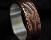 Rustic Copper Ring Mixed Metal Silver Lining Band Unusual Texture Ring Mens Anniversary Gift Oxidized Copper Band| Salix 6-7mm Wide
