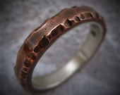Unique Copper Ring Sterling Silver Lining Textured Finish Wedding Ring Anniversary Gift Mens Gift Mixed Metal Ring | Cedar 3-4mm Wide