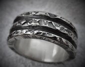 Typha 9-10mm Wide - Mens Rustic Wedding Ring Sterling Silver Band Mens Gift