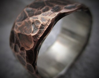 Men's Wide Wedding Band in Pure Copper and Sterling Silver "Acorus"