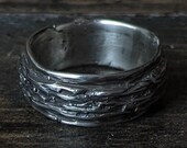 Mens Silver Ring Carved Texture Alternative Wedding Band Ring Gift | Alba 8-9mm