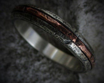 Men's or Women's Wedding Ring Sterling Silver Copper Inlay Wedding Band, "Ash"