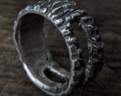Mens Cut Out Ring Hand Carved Wedding Band Blac Silver Ring Gift | Malva 9-10mm