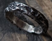 Organic Silver Ring Hand Carved Natural Wedding Band Anniversary Ring Gift | Atropa 4-5mm Wide