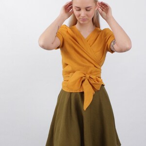 MARIA wrap linen top. Wrap blouses. Linen blouse. Wrap tops. Handmade by elen'do. image 5