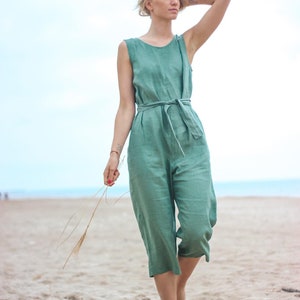 Cropped linen jumpsuit shop