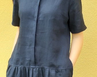 Linen dress. Blue linen dress. Women's dress. Handmade by elen'do