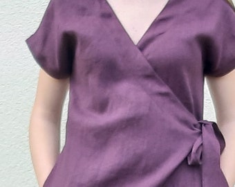 Linen wrap dress. V-neck dress. Wrapped women's dresses. Handmade by elendo
